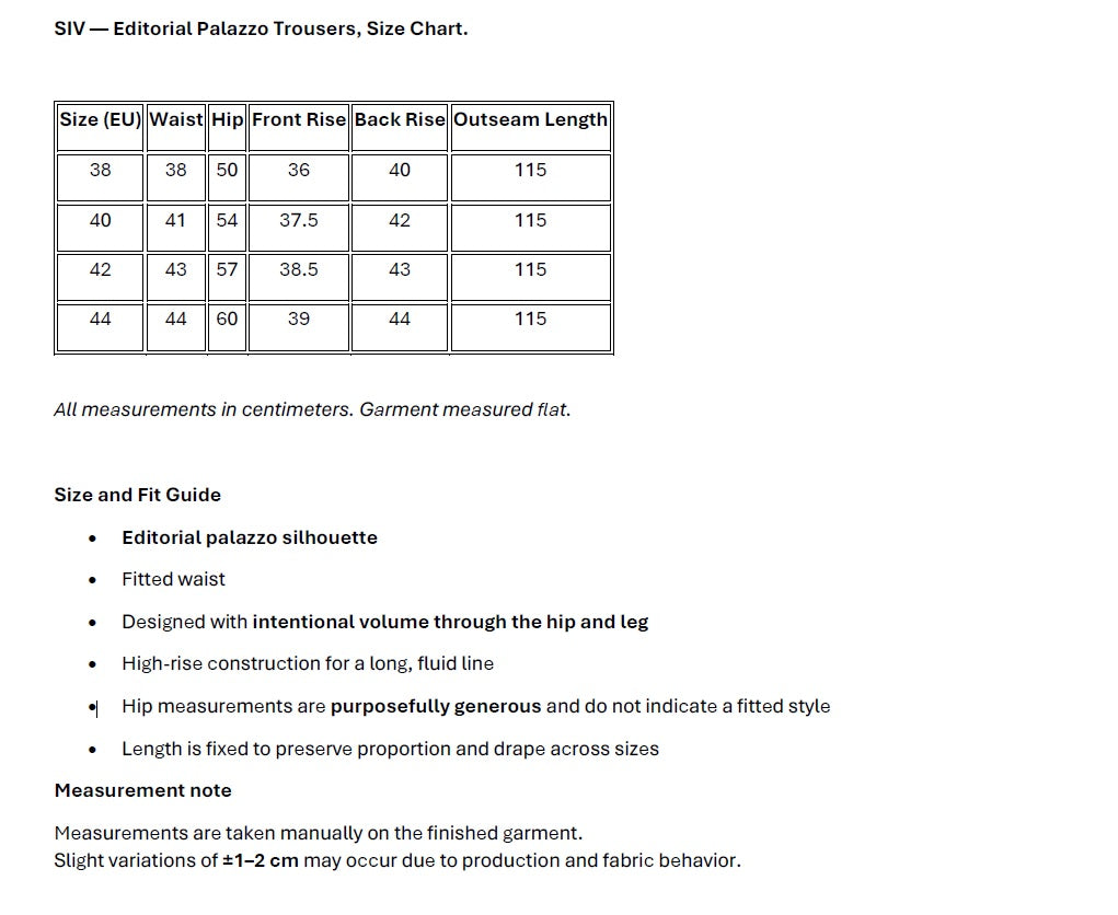 Siv Palazzo Trousers. Calm Precision